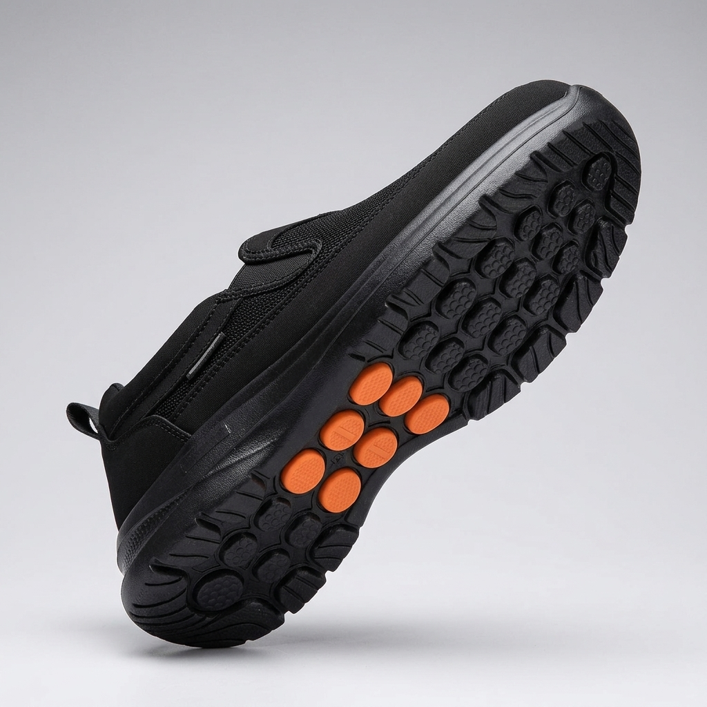 Finn slip-on orthopedic shoe outsole orange grip nubs