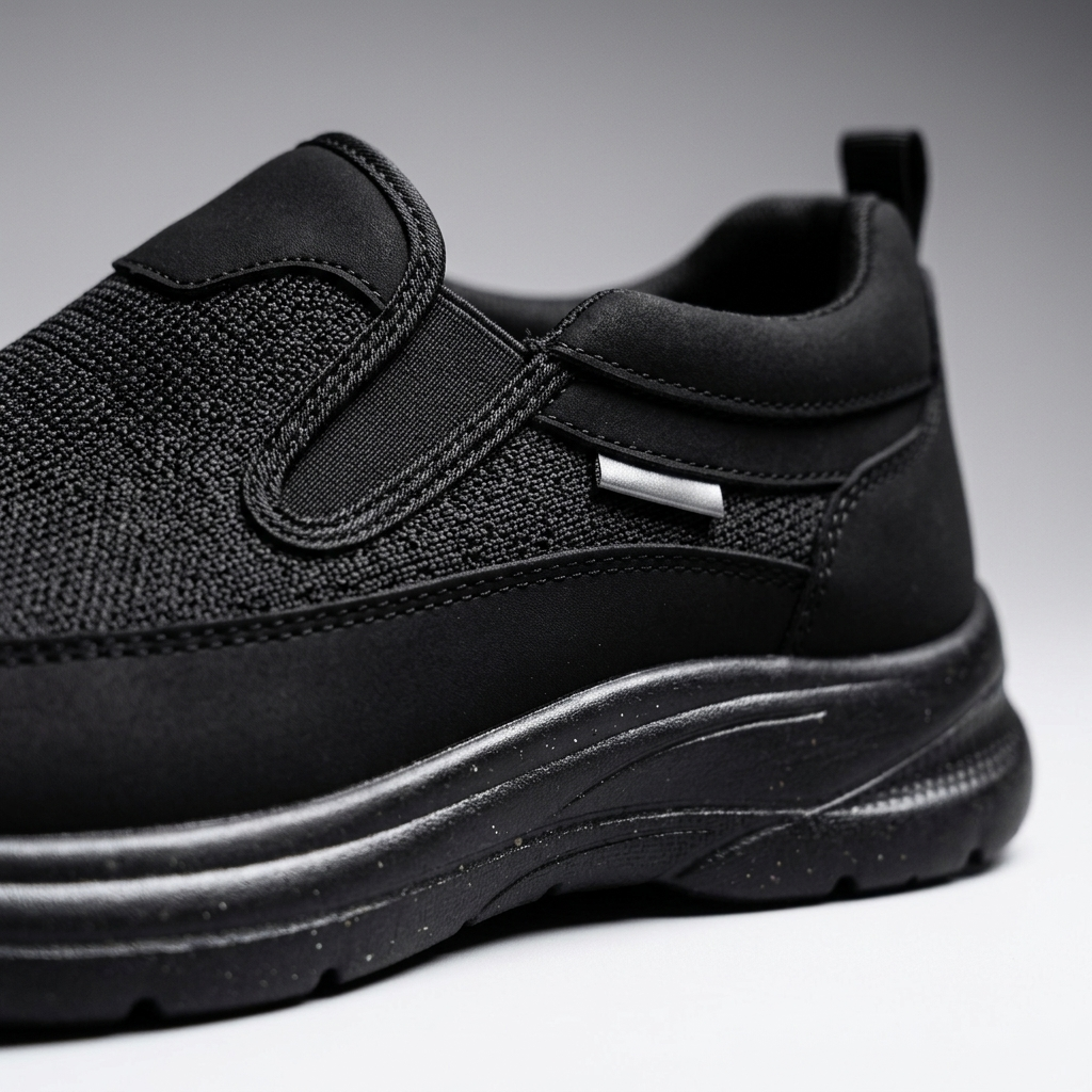 Finn slip-on orthopedic shoe macro mesh and tab detail