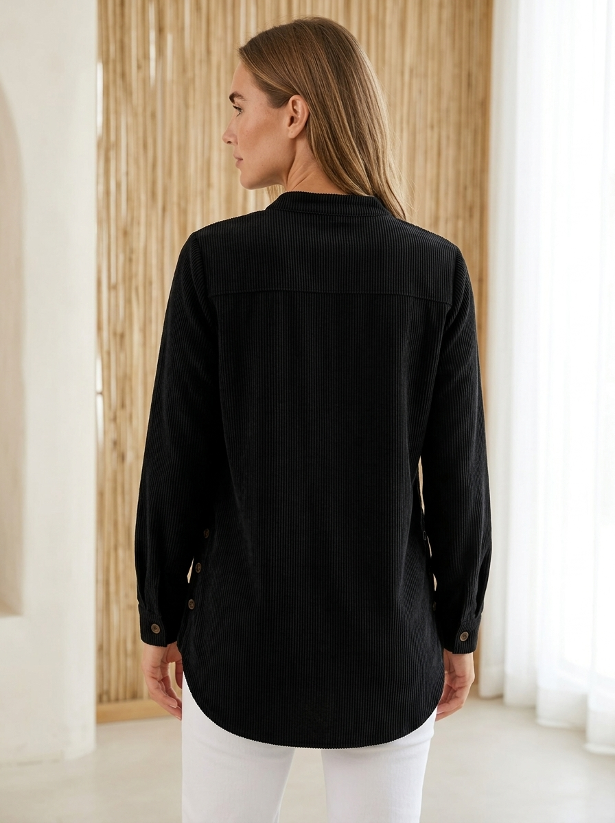 Neris corduroy top black, back view
