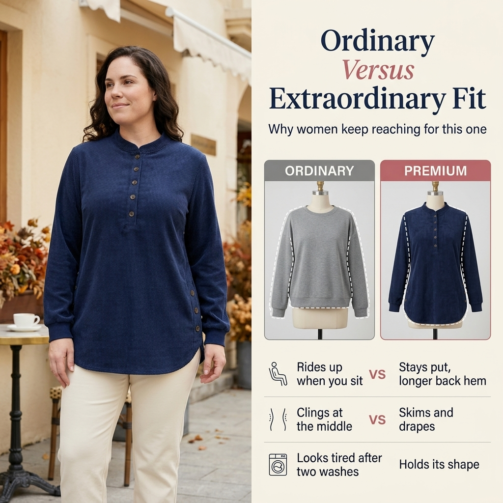 Neris corduroy top navy, ordinary versus extraordinary fit